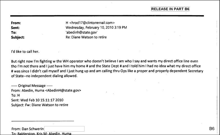 Hillary Clinton telephone email