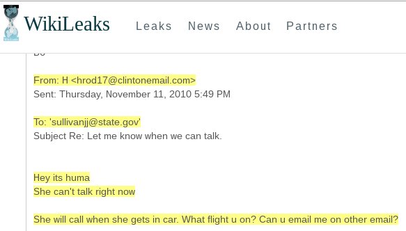 Wikileaks Huma Hillary email
